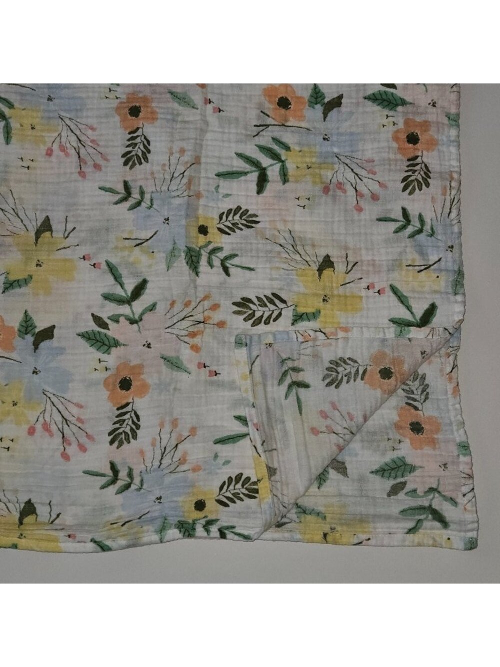 Cloud Island Muslin Cotton Swaddle Blanket Baby Floral Green Yellow Blue Orange
